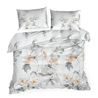 Pościel - Pościel satynowa 220x200 Amelia biała szara kwiaty Premium - miniaturka - grafika 1
