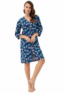 Szlafroki damskie - Luna 392 miłorzęby granatowy szlafrok damski - miniaturka - grafika 1