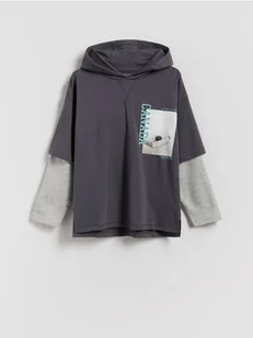 Reserved - Longsleeve z kapturem - ciemnoszary - Bluzy dla chłopców - miniaturka - grafika 1