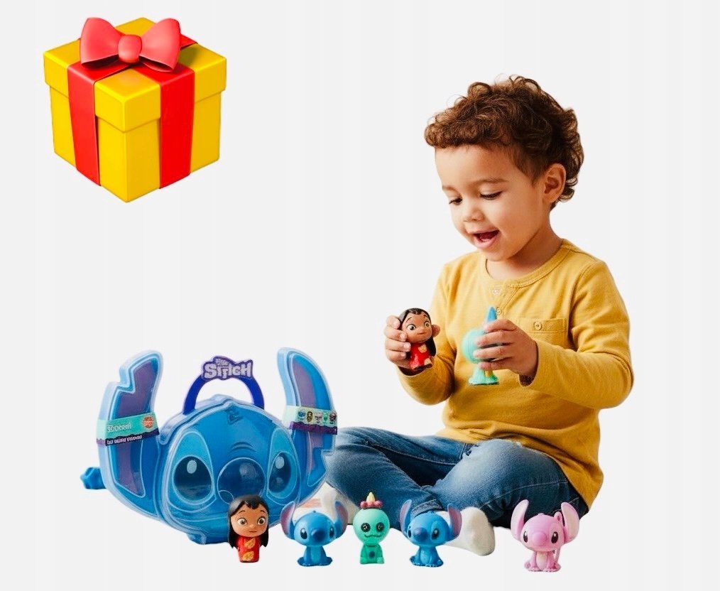 STITCH FIGURKI Z GUMY W TRANSPARENTNYM ETUI DOMKU ZESTAW 5 SZTUK
