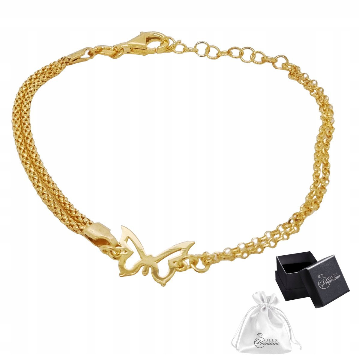 Bransoletka srebrna pr. 925 Elegancka Złota Bransoletka Motylek Pozłacany