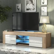 Szafki RTV - Szafka RTV 130cm ONE FURNITURE - Dębow Laminat & Białe Drzwi - miniaturka - grafika 1