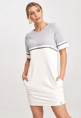 Sukienki - Wygodna SUKIENKA bawełniana | z kieszeniami | Ecru-Szary S - miniaturka - grafika 1