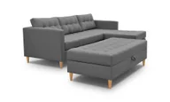 Sofy i kanapy - 3xEliving narożnik MALORY - nowoczesna sofa rozkładana z podnóżkiem, w kolorze szarym, drewniane nóżki, otomana może być zamontowana po obu stronach, szerokość 220 cm, 6 opcji kolorystycznych - miniaturka - grafika 1