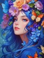 Zabawki kreatywne - Diamentowa Mozaika Kobieta W Kwiatach I Motylach Manga 30x40 - miniaturka - grafika 1