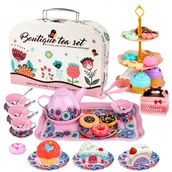 Zabawy w naśladowanie dorosłych - Zestaw Do Herbaty Kawy Serwis Kawowy Dla Dzieci Kwiaty Walizka Duży 42 el - miniaturka - grafika 1
