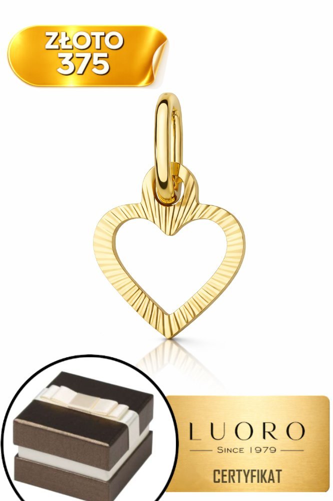 ZAWIESZKA ZŁOTA 375 MAŁE SERCE DIAMENTOWANE KONTUR 1,3 CM ELEGANCKA