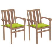 Fotele i krzesła ogrodowe - vidaXL Lumarko Krzesła ogrodowe, 2 szt., jasnozielone poduszki, drewno tekowe! 3062219 - miniaturka - grafika 1
