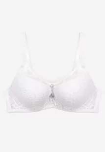 Biały Biustonosz Koronkowy Typu Push-Up z Metalową Ozdobą Chrissty - Biustonosze - miniaturka - grafika 1