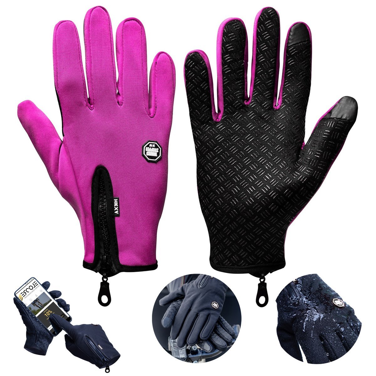 RĘKAWICZKI ROWEROWE ZIMOWE XL MĘSKIE DAMSKIE RÓŻOWE DOTYK CIEPŁE MESZEK