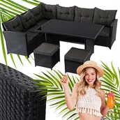 Meble ogrodowe - Zestaw Meble Ogrodowe Technorattan Narożnik Na Taras Ogród Czarny DALLAS - miniaturka - grafika 1