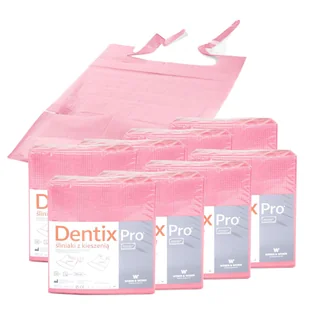 Śliniak dentystyczny z kieszonką 39cm x 48cm różowy podfoliowany 54g DentixPro 400szt - Sprzęt i akcesoria stomatologiczne - miniaturka - grafika 1