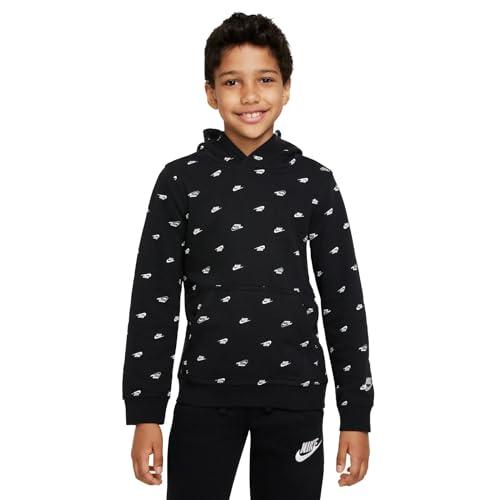 Nike DQ9110-010 B NSW PO HD CLUB FLC FT AOP Bluza chłopięca czarno-biała/biała rozmiar S