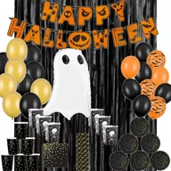 Halloween - MEGA zestaw halloween - 10 elementów BANER balony DUSZEK talerzyki i kubeczki - miniaturka - grafika 1
