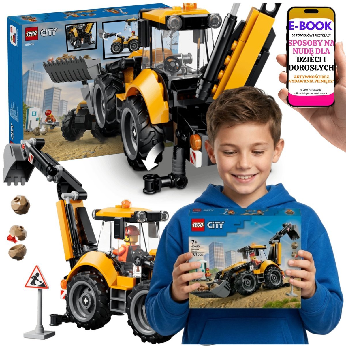 LEGO Maszyna Budowlana Koparka Dla Dzieci (60480) + E-BOOK-3