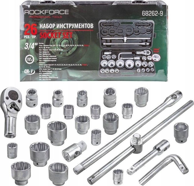 ROCKFORCE ZESTAW KLUCZY NASADOWYCH 26el. 3/4