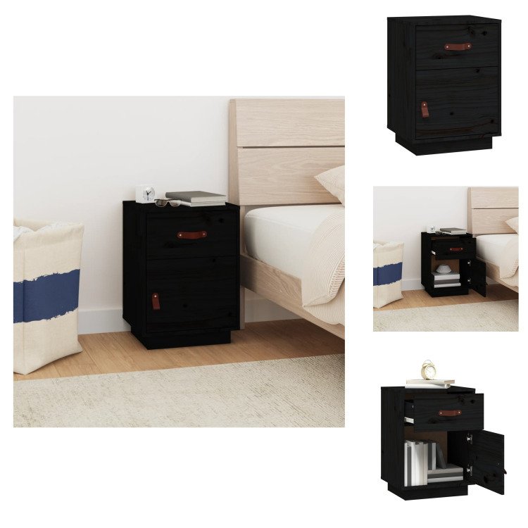 vidaXL Szafka nocna czarna 40x34x55 cm lite drewno sosnowe - Szafki nocne