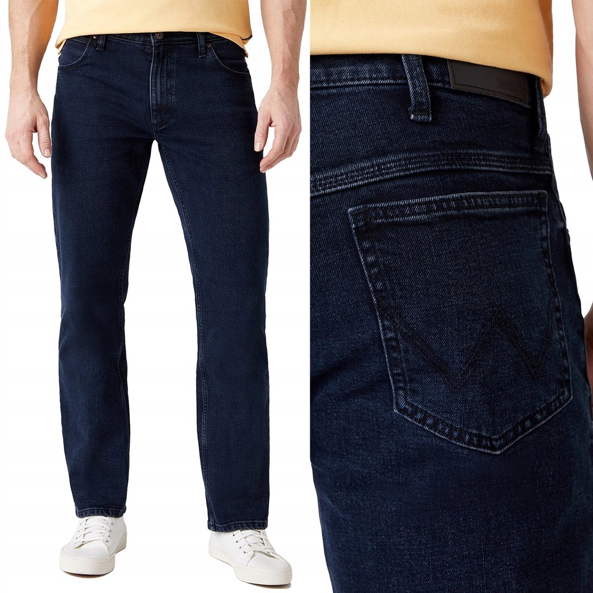 Wrangler STRAIGHT Blue Black DżINS ciemne proste spodnie jeansowe W30 L32