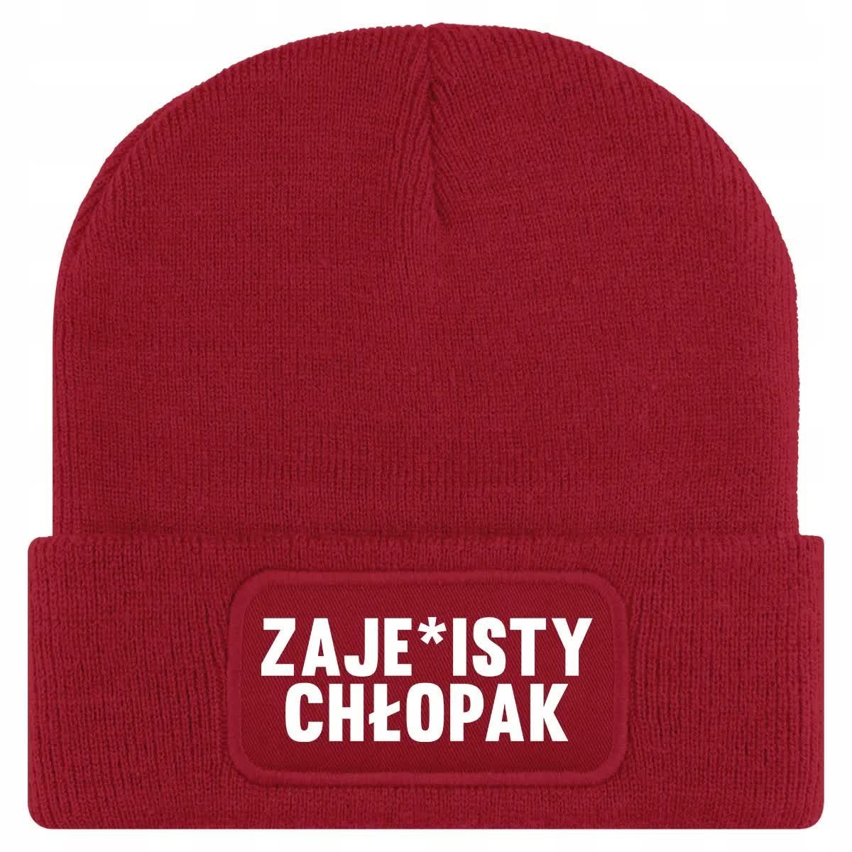 Czapka Jesienna Bawełniana ZIMOWA Czerwona Beanie ZAJE*ISTY CHŁOPAK Wzory