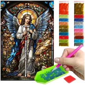 Zabawki kreatywne - HAFT DIAMENTOWY (40x60cm) - WITRAŻOWY ANIOŁ STRÓŻ - miniaturka - grafika 1