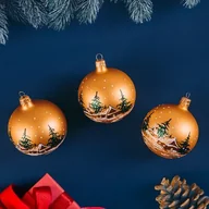 Bombki - Bombka szklana pejzaż zimowy 8 cm 4 sztuki złoty - miniaturka - grafika 1