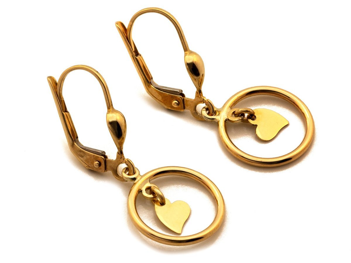 Kolczyki złote 375 z sercem z wiszącym kółkiem 1.34g