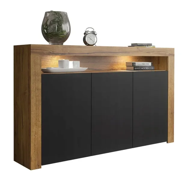 Duża Komoda Do Salonu 155cm Szafka Do Pokoju Loft Retro Dąb/czarny Mat E106