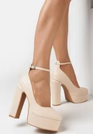 Czółenka - Beżowe Czółenka na Platformie i Słupku Dara - miniaturka - grafika 1