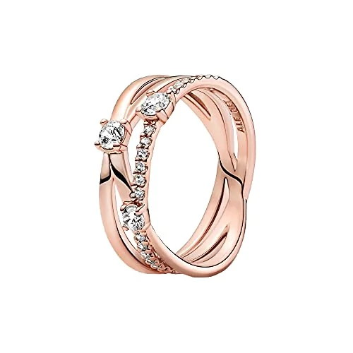 Pandora Różowy pierścionek, różowe złoto, błyszczący potrójny pierścień z  cyrkoniami, rozmiar 58, 189400C01-58 - Ceny i opinie na Skapiec.pl