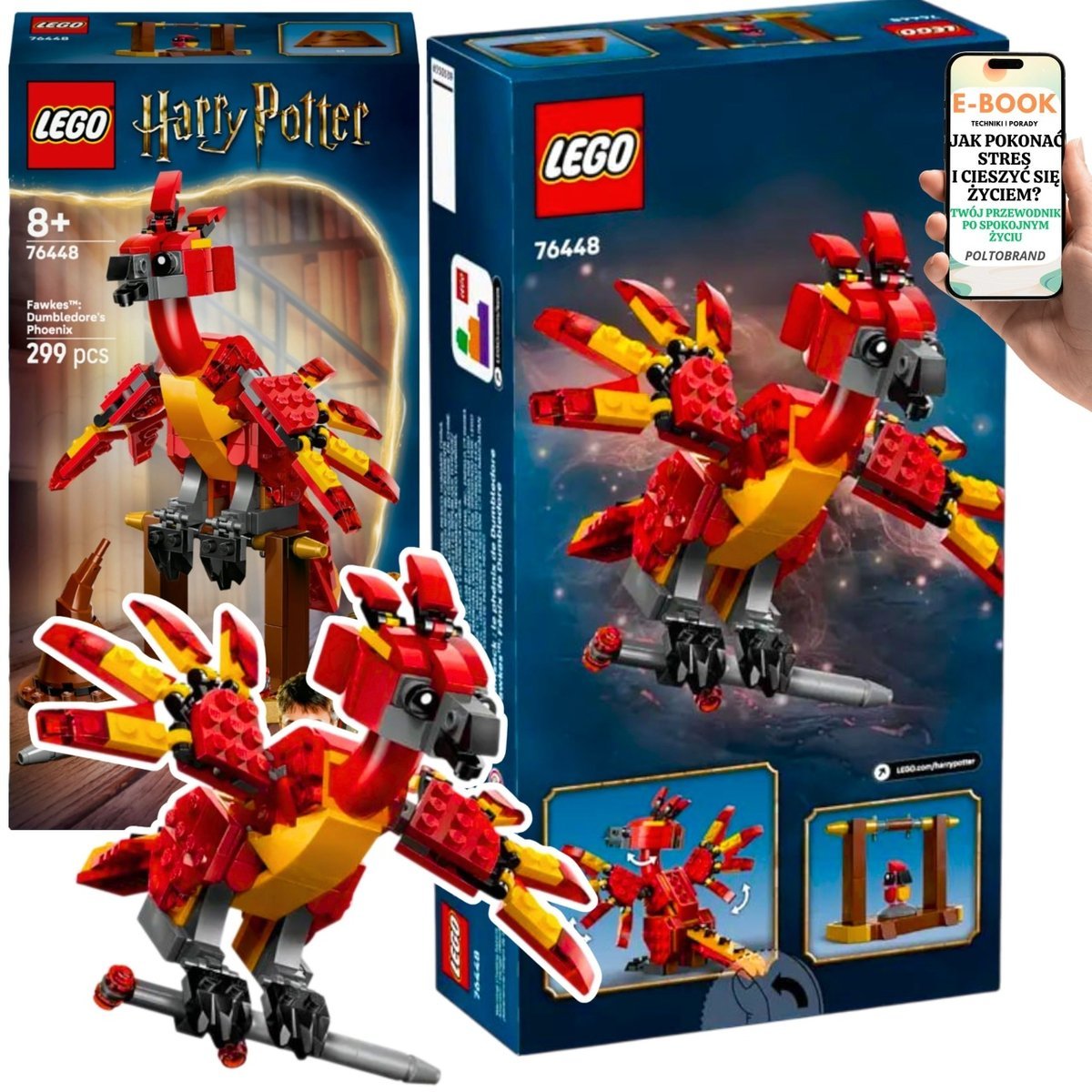 LEGO HARRY POTTER Fawkes –(76448) feniks Dumbledore’a Kultowa figurka z ruchomymi skrzydłami i dodatkami – magiczny PREZENT URODZINOWY dla fana H..