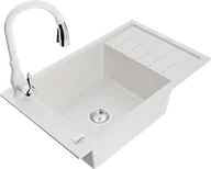 Zlewozmywaki z baterią - Mexen Elias zlewozmywak granitowy 1-komorowy z ociekaczem i baterią kuchenną Savita, biały - 6511-20-672601-20 - miniaturka - grafika 1