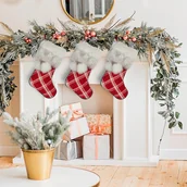 Ozdoby bożonarodzeniowe - Świąteczna Skarpetka Czerwona Kratka Futerko 28X50 - miniaturka - grafika 1