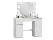 Szafki łazienkowe - Meblowa1 toaletka z lustrem do makijażu, okrągłe lustro, OLIVIA 8 żarówek LED, 5 szuflad, 1 zamykana szafka, w kolorze białym. - miniaturka - grafika 1