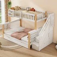 Łóżka dla dzieci i młodzieży - Łóżko piętrowe dla dzieci 90x200 + 140x200cm - Łóżko małżeńskie - z 2 szufladami - z szafą typu drabinka - białe (materac nie jest zawarty w zestawie) - miniaturka - grafika 1