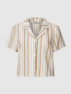 Koszule damskie - Bluzka koszulowa z mieszanki lnu i wiskozy ze wzorem w paski model ‘CARO’ - grafika 1