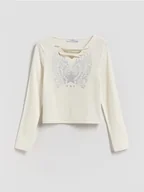 Bluzki dla dziewczynek - Reserved - Koszulka z metalicznym nadrukiem - złamana biel - miniaturka - grafika 1