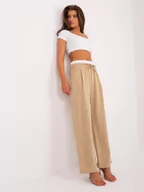 Spodnie damskie - Spodnie z materiału camelowy elegancki materiałowe palazzo nogawka szeroka - miniaturka - grafika 1