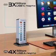 Huby USB - PROMATE GegaTower-60W Multiport Tower Hub 14-in-1 60W / QC3.0 / PD48W / USB 3.1 5Gbps - miniaturka - grafika 1