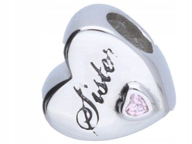 Srebrna zawieszka 925 bead serce dla siostry 2,38g idealna na prezent modna