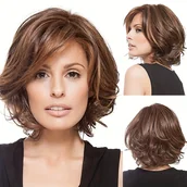 Pozostałe akcesoria fryzjerskie - TEMU Elegancka Krótka Peruka z i Grzywką - Oddychająca Siatkowa Czapka, Falowana Tekstura na Codzień i Imprezy, Naturalny Wygląd w Jasnych Odcieniach - miniaturka - grafika 1