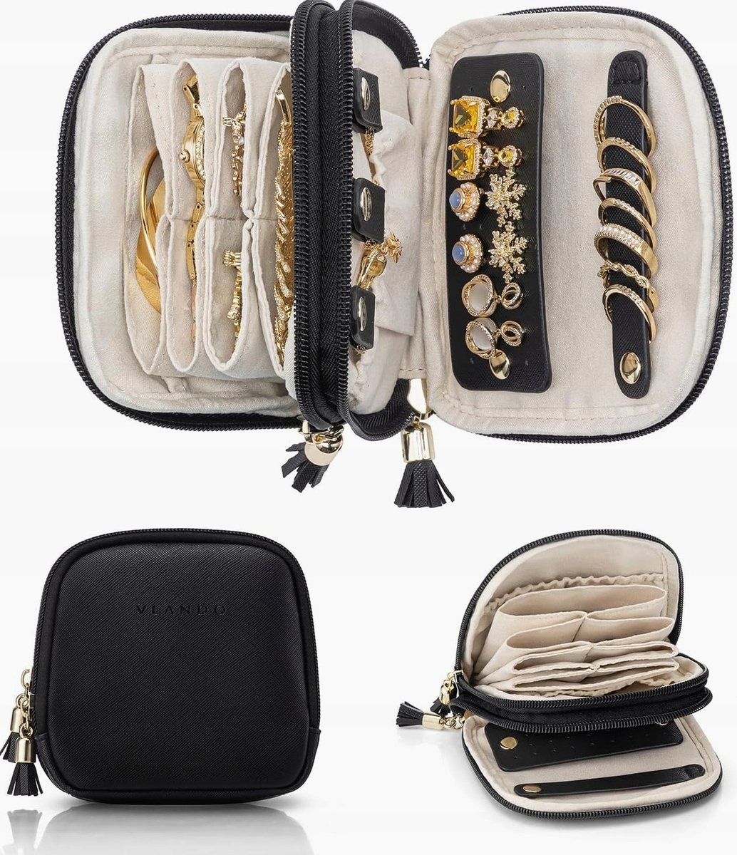 SZKATUŁKA PODRÓŻNA 13X13X3.5CM DWUWARSTWOWA ORGANIZER PUDEŁKO ETUI