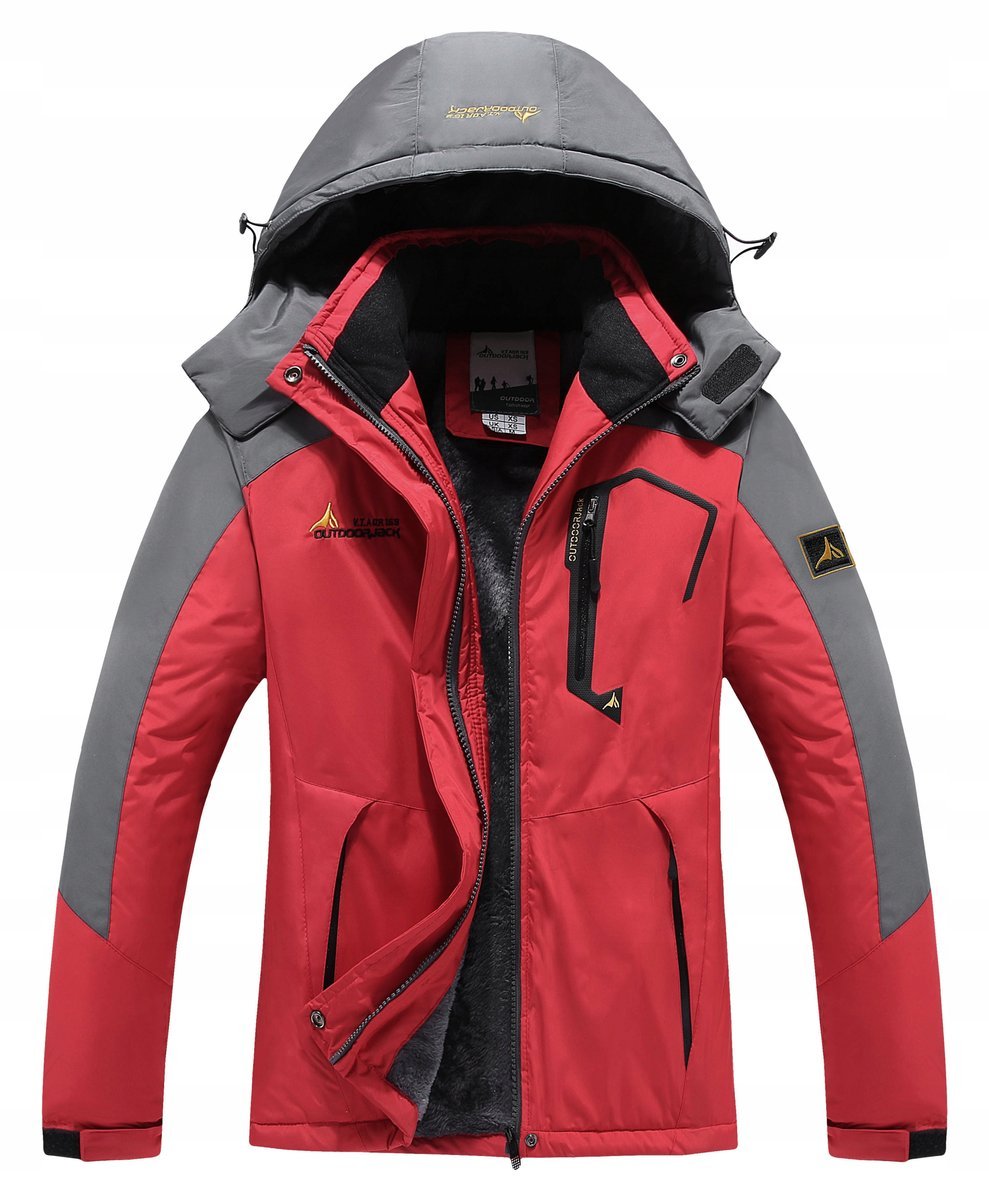 KURTKA MĘSKA ZIMOWA OCIEPLANA Z KAPTUREM OUTDOOR - CZERWONA - XL