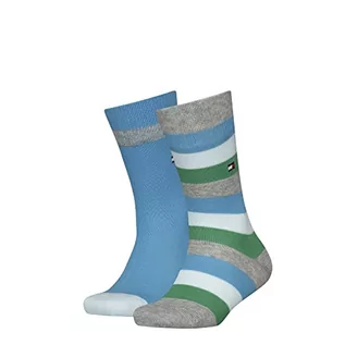 Skarpetki męskie - Tommy Hilfiger Unisex TH Kids Basic Stripe 2P CLSSC Sock, Light Grey Melange/Blue/Green, 27/30, Jasnoszary melanż/niebieski/zielony, 27-30 EU - grafika 1