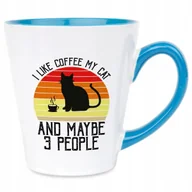 Kubki - Kubek Latte Niebiesko Biały I LIKE COFFEE, CAT AND 3 PEOPLE Prezent Wzory - miniaturka - grafika 1