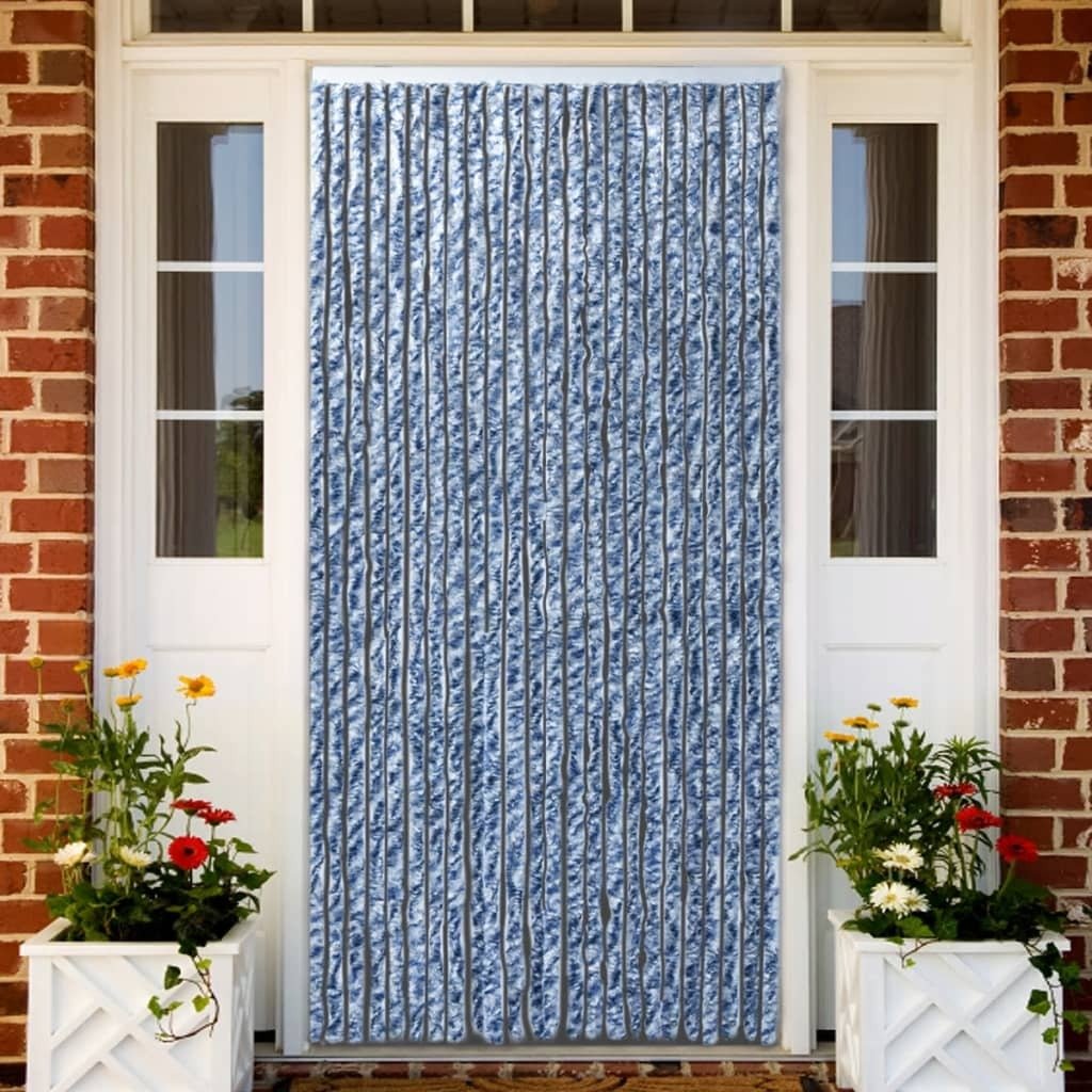 vidaXL Zasłona przeciw owadom Blue White Silver 100x220cm Chenille - Zasłona przeciw owadom - Zasłona przeciw owadom - Zasłona przeciw owadom - Zasłony przeciw owadom