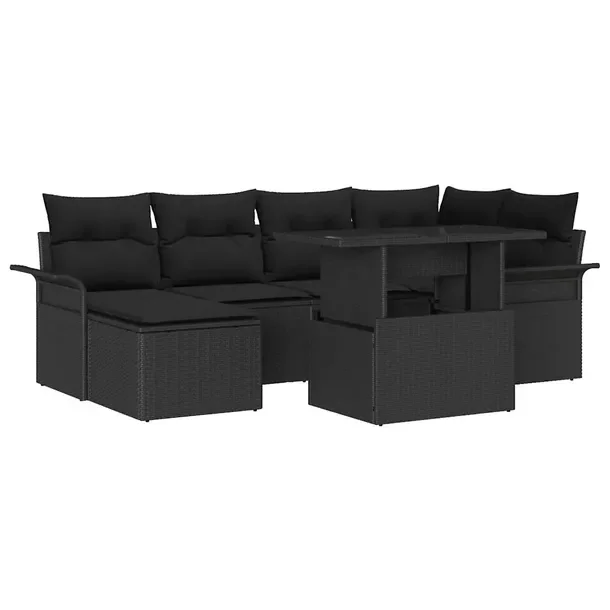 Zestaw Sof Ogrodowych Modułowy Polirattan Czarny 200x50 cm
