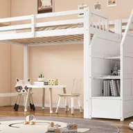 Łóżka dla dzieci i młodzieży - Łóżko antresola 90x200 cm z drewna - z barierkami i schodami do przechowywania - Biały - miniaturka - grafika 1