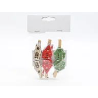 Ozdoby bożonarodzeniowe - Spinacz świąteczny drewniany domek 6 sztuk brązowy / czerwony / zielony - miniaturka - grafika 1