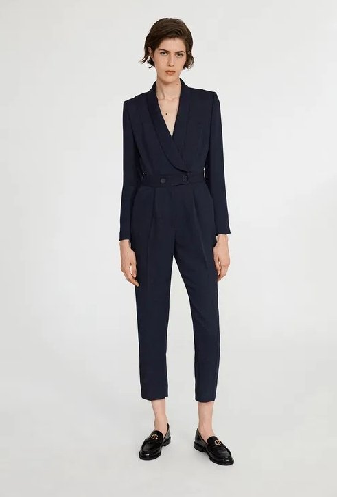 CLAUDIE PIERLOT GRANATOWY ELEGANCKI KOMBINEZON Z GŁĘBOKIM DEKOLTEM 40 1FTA