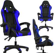 Fotele gamingowe - Fotel buirowy gamingowy skórzany kubełkowy FORMULA - YN - czarno - niebieski - miniaturka - grafika 1